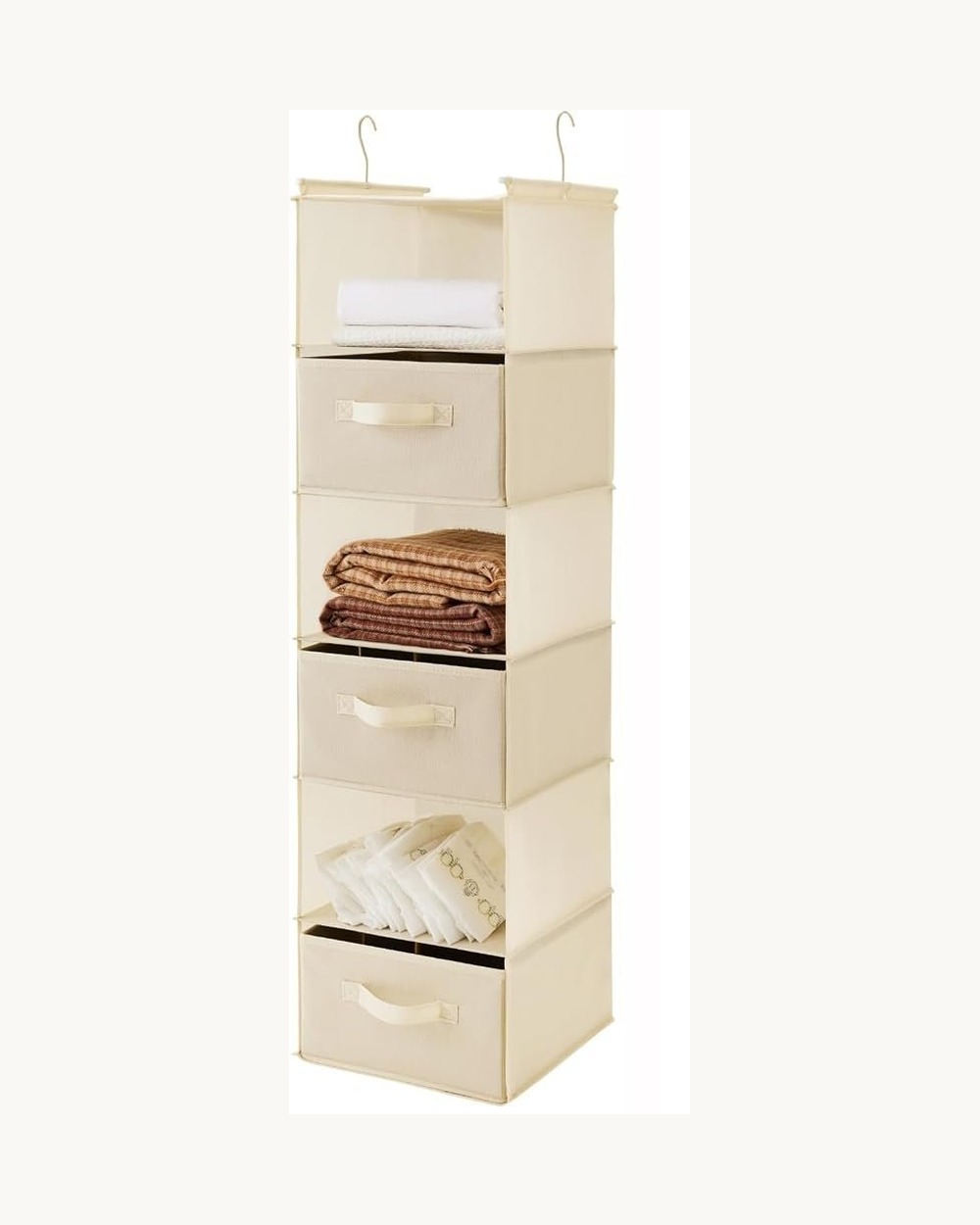1. Add Hanging Shelves and Soft Drawers Instantly with a 6-Tier Fabric Organizer