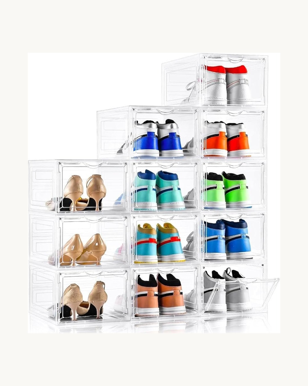 2. Keep Sneaker and Heel Collections Dust-Free with Stackable Drop-Front Shoe Boxes