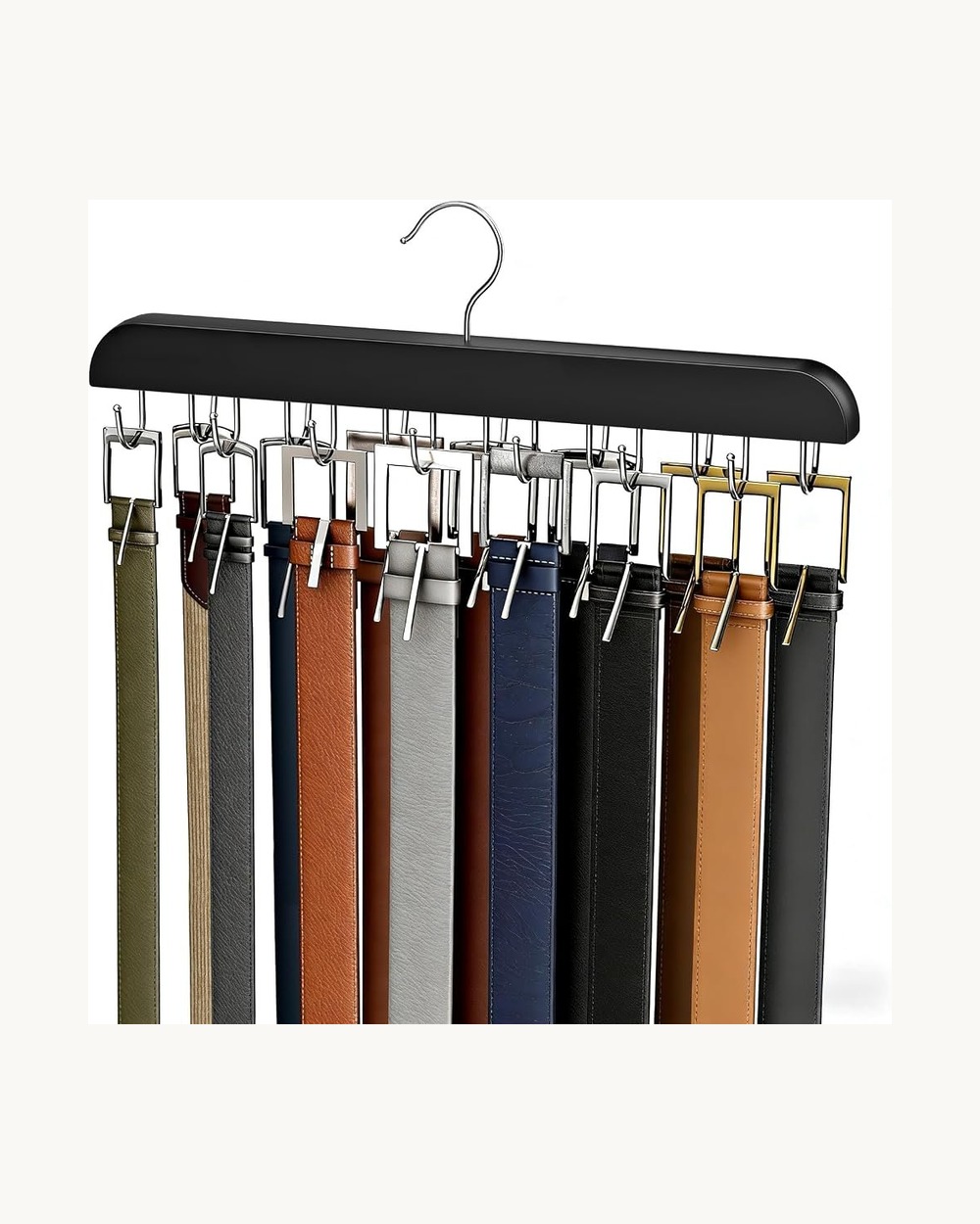 6. Untangle Belts and Ties Along One Slim Rail with a Solid Hardwood 24-Hook Hanger