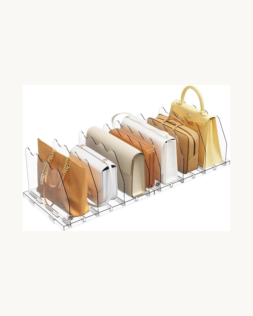 7. Keep Handbags and Clutches Upright with Crystal-Clear Shelf Dividers