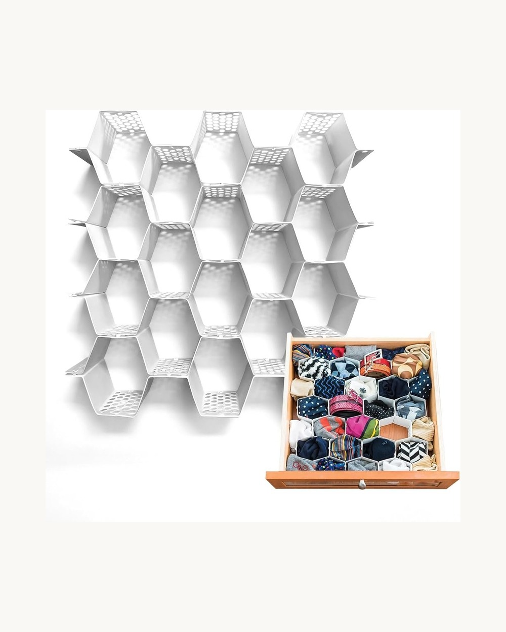 8. Roll Socks and Intimates into Orderly Grids with Interlocking Honeycomb Dividers