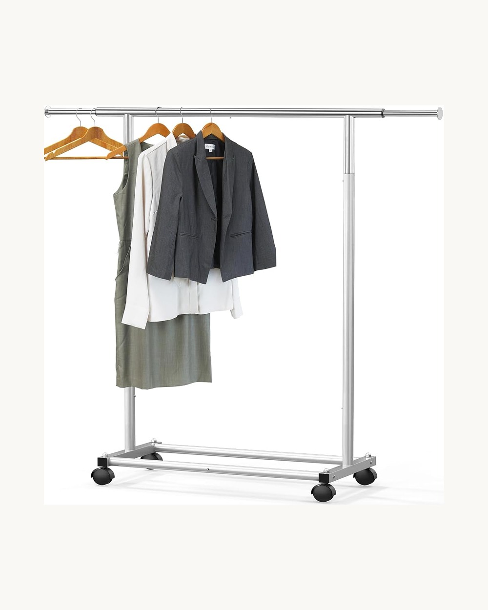 9. Create Flexible Pop-Up Wardrobe Capacity with a Lightweight Rolling Garment Rack