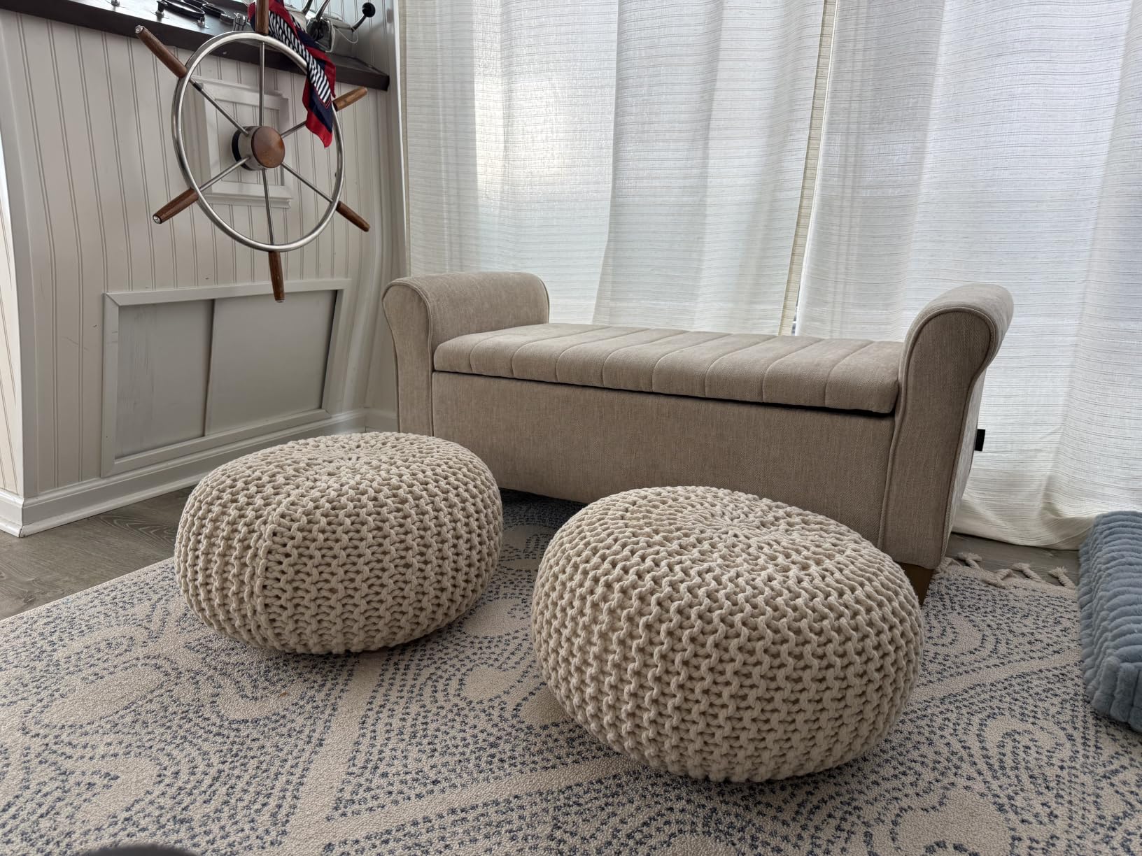 10. Add Casual Seating & Footrest Comfort with a Handwoven Jute Pouf