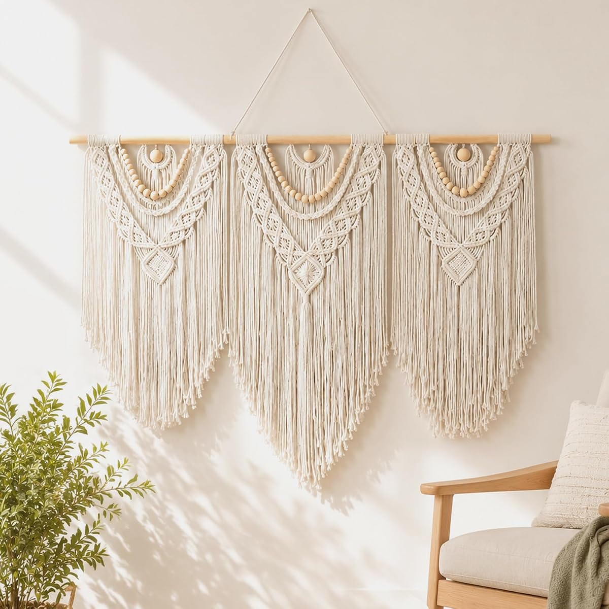 12. Soften Echoes & Bare Walls with an Artisanal Woven Macrame Tapestry