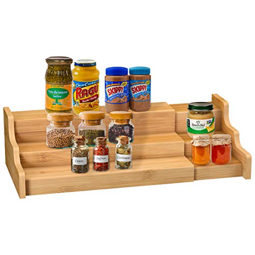 3. Spot Every Spice Label Instantly with a 3-Tier Expandable Bamboo Step Riser