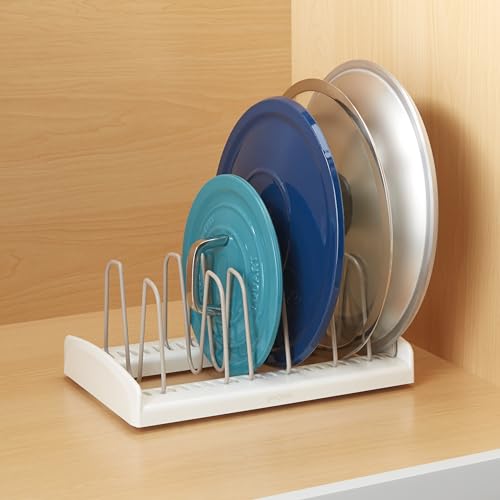 4. Stop Cabinet Avalanches with an Expandable Pot & Lid Storage Rack