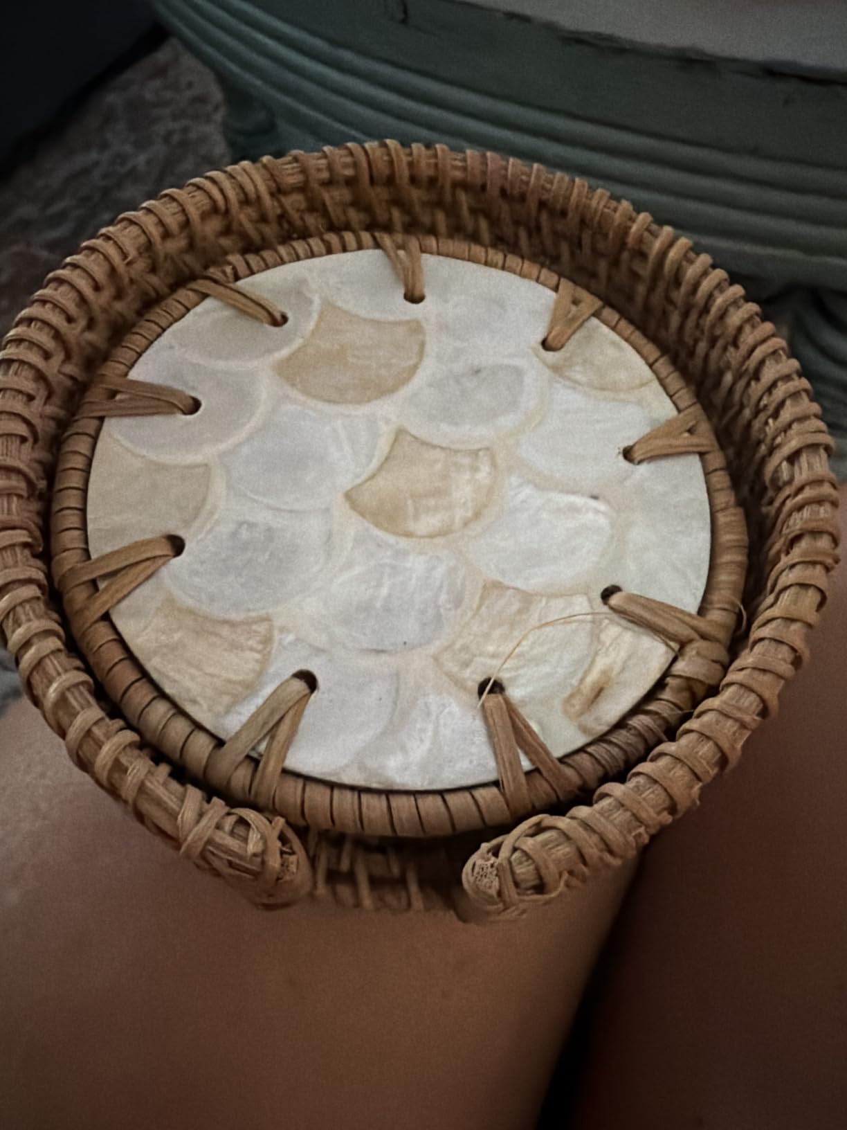 12. Protect Table Finishes Naturally with a 6-Piece Handwoven Rattan Drink Coaster Set
