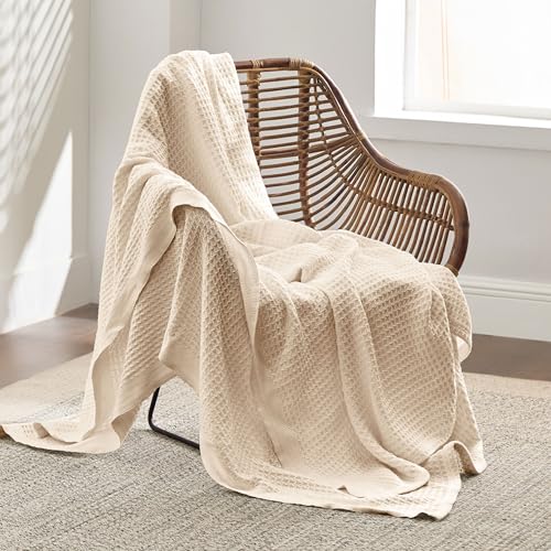 3. Drape Sofas in Lightweight Luxury with a 100% Cotton Waffle Weave Throw
