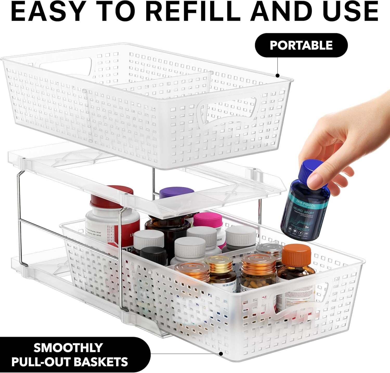 6. Glide Heavy Condiments Effortlessly with a 2-Tier Pull-Out Metal Drawer