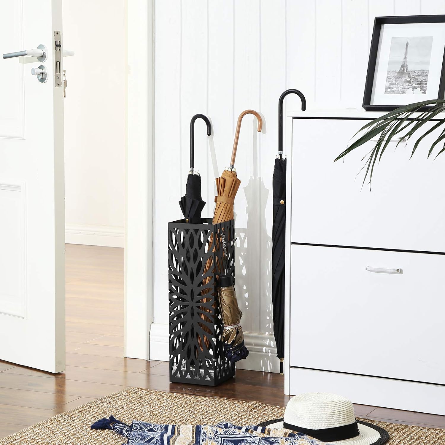 6. Prevent Rainy Day Puddles with a Sleek Square Steel Umbrella Stand
