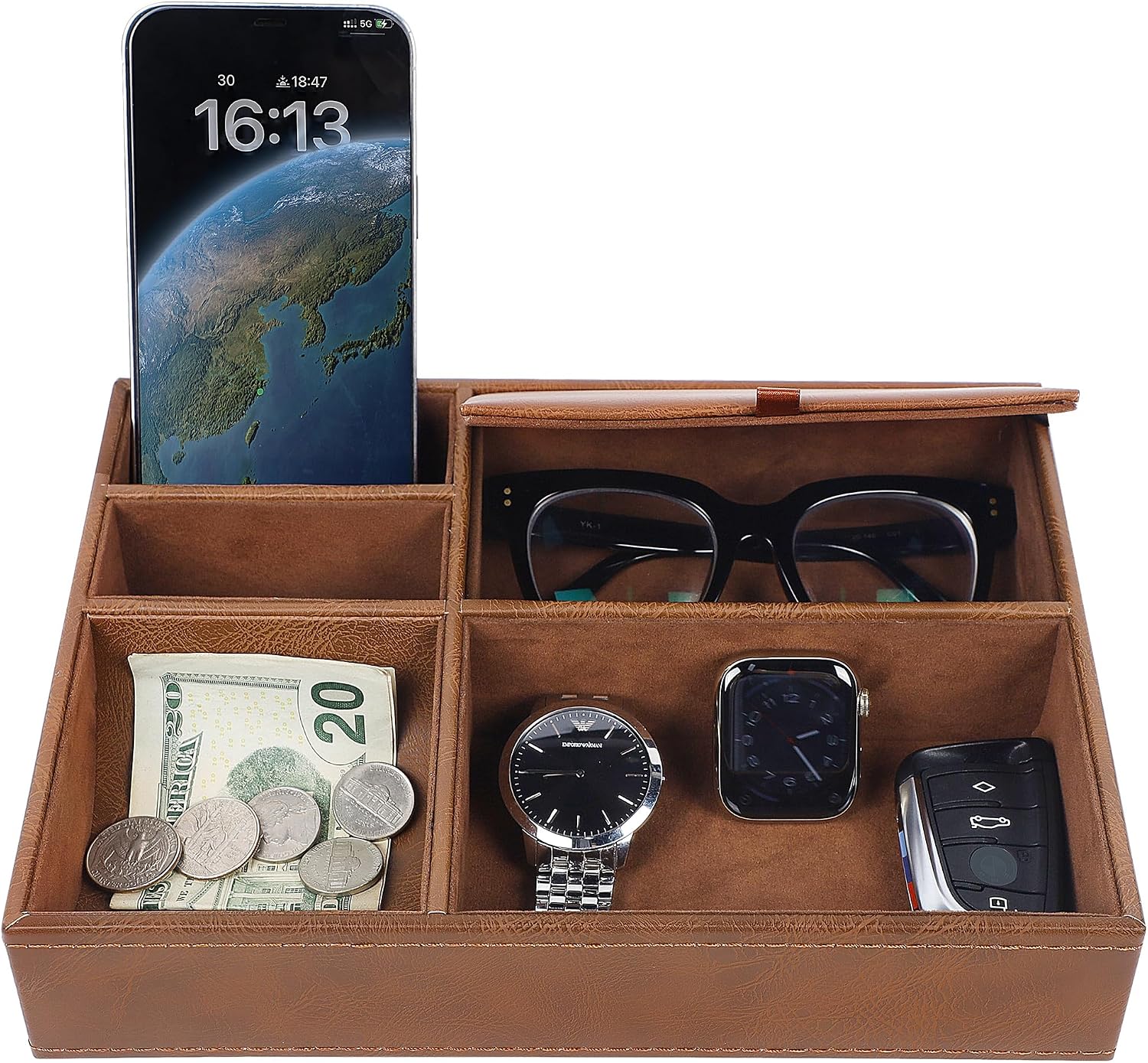 8. Empty Everyday Pockets into an Elegant Leather Valet Catchall Tray