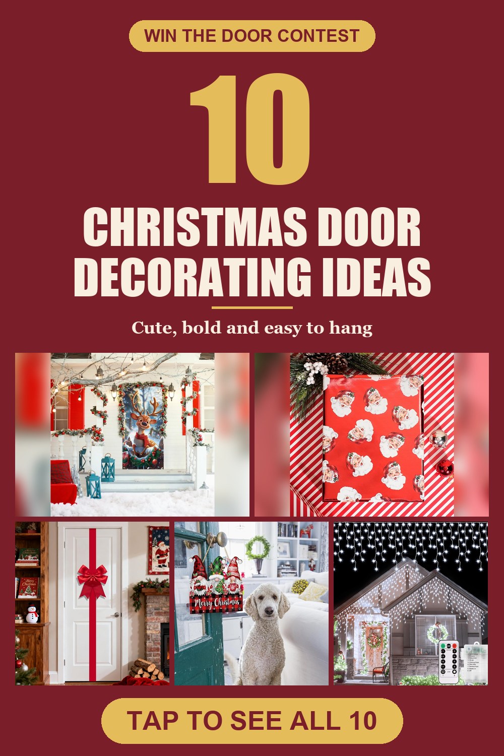 10 Christmas door decorating contest ideas pin with 5 photos of products from the post