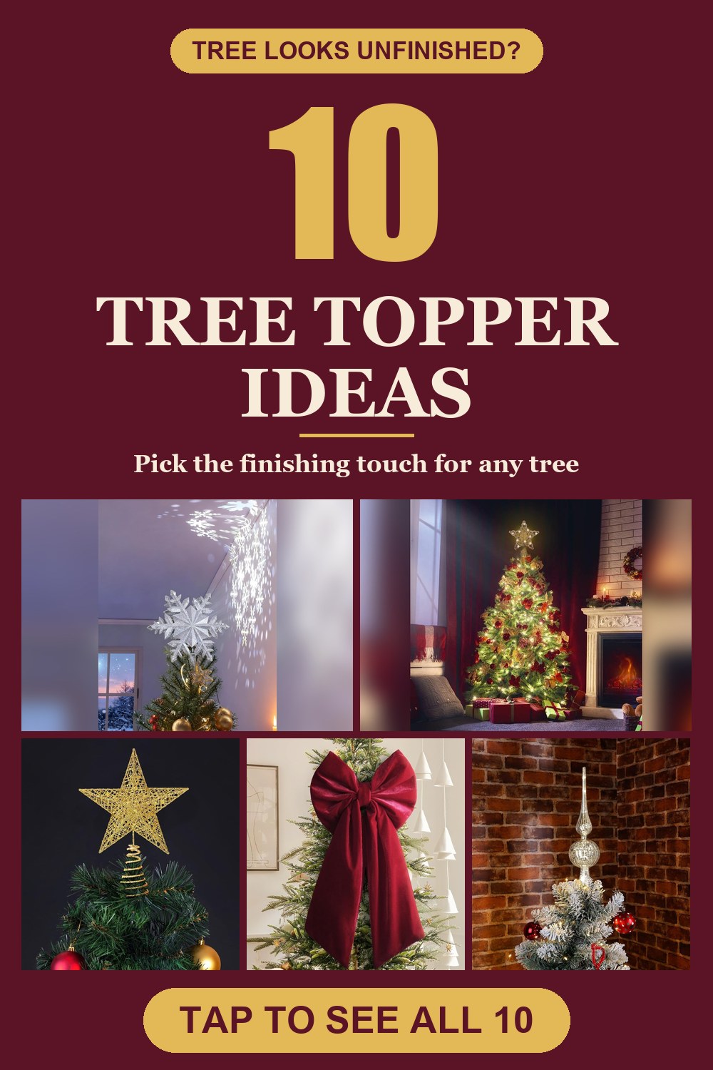 10 christmas tree topper ideas pin with photos of products from the post