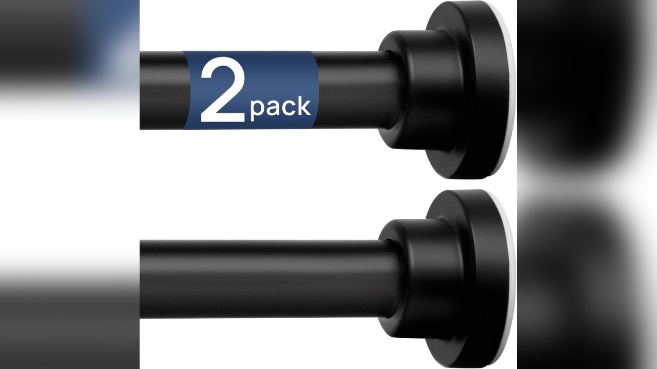 ENJOYBASICS black tension rod set inside a closet opening