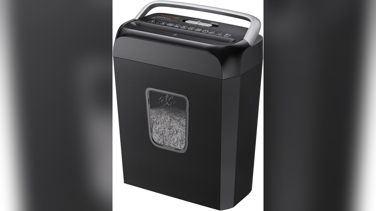 Bonsaii black 6-sheet cross cut paper shredder with clear window in bin