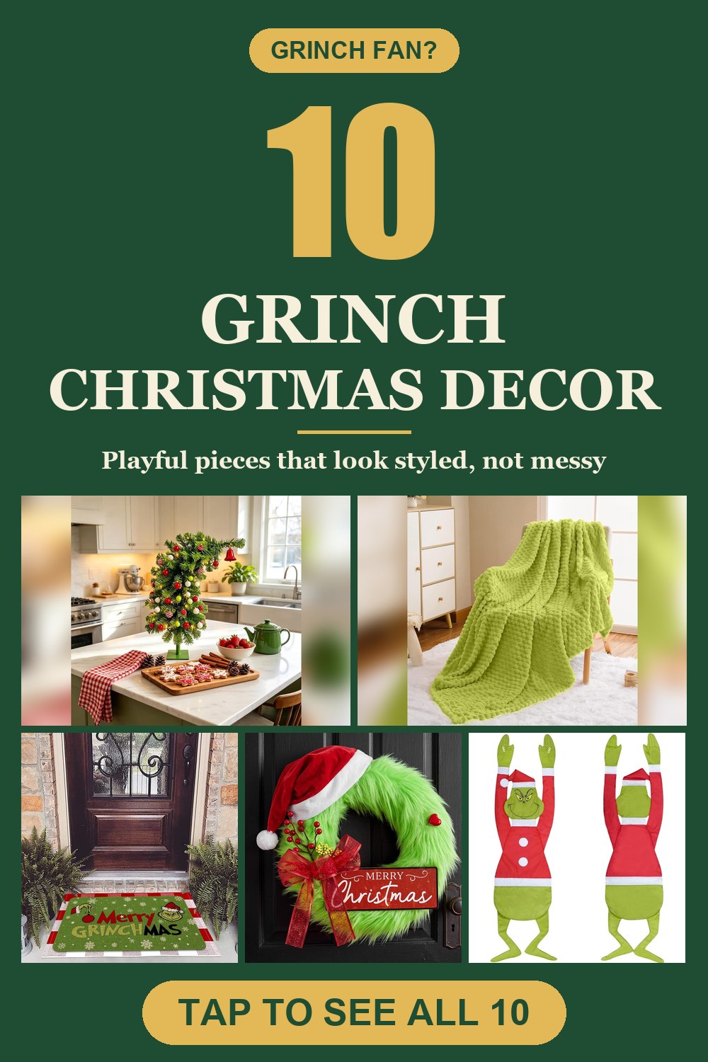10 grinch christmas decor pin with photos of products from the post