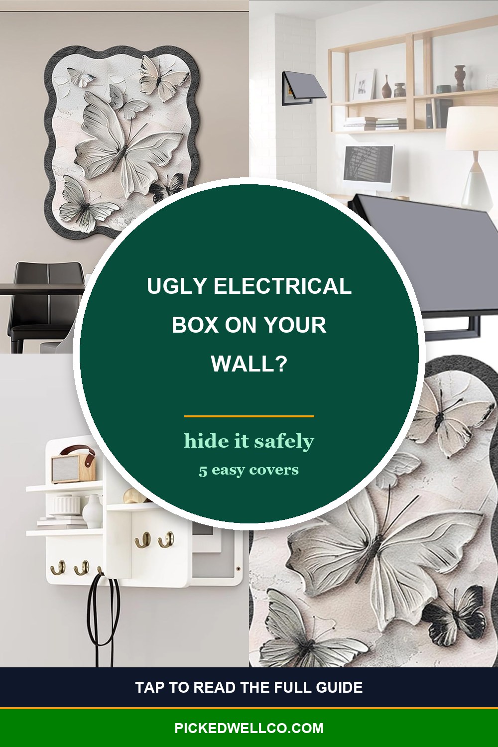 How to hide electrical box on wall: Pinterest pin with free fixes and product picks