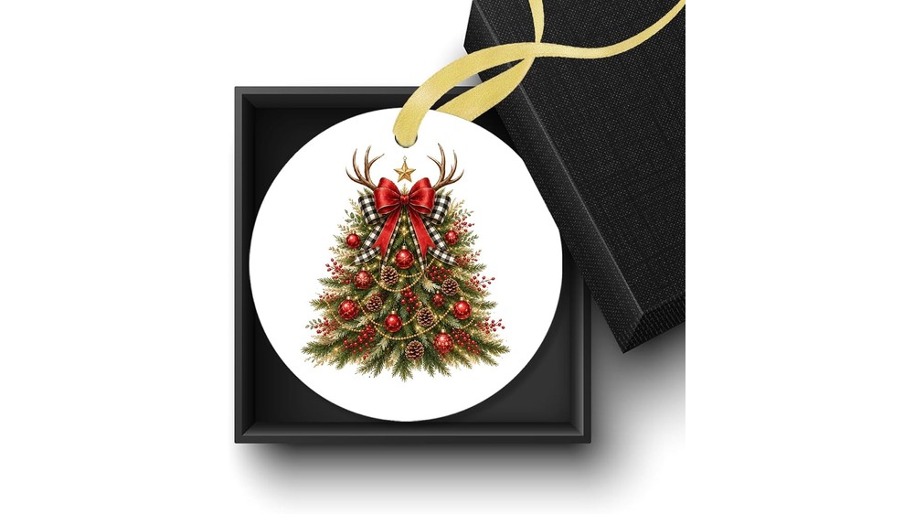 double sided ceramic coquette bow Christmas ornament
