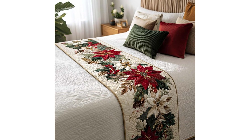 Christmas quilted bed runner scarf for the foot of the bed