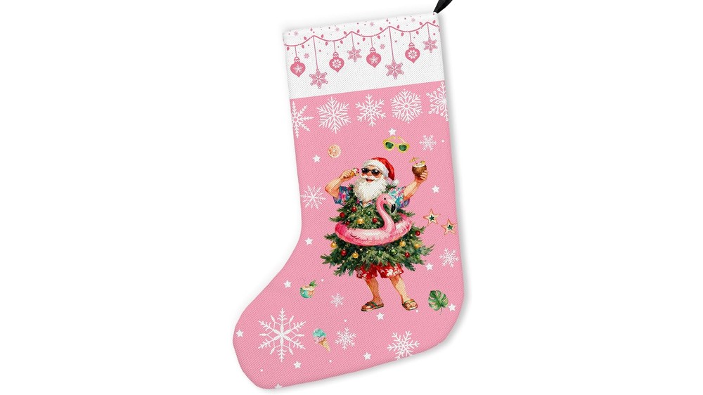 pink Santa Claus Christmas stocking, funny