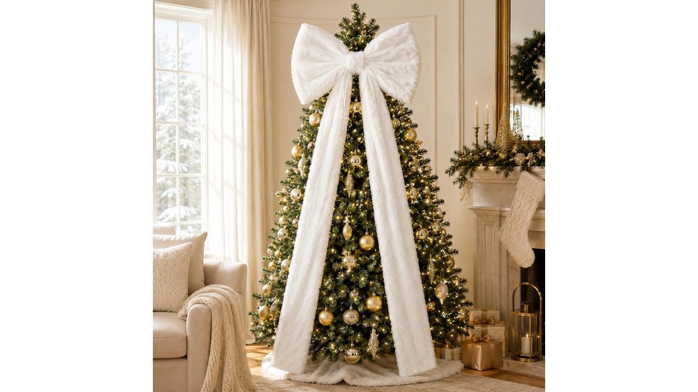 Canlierr 20 x 71 inch faux fur bow tree topper in white