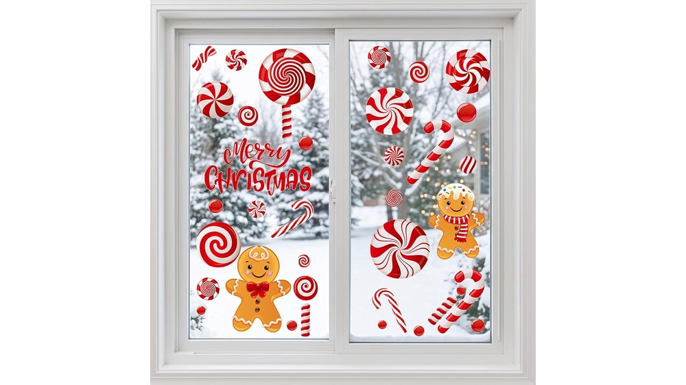 Peppermint candy window clings on a glass door