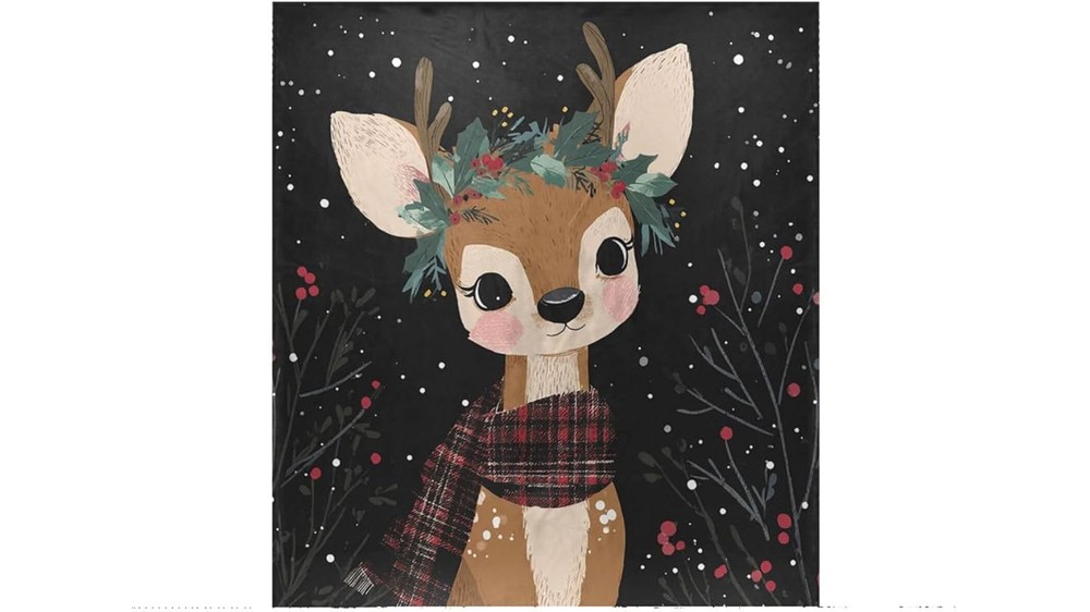 deer wreath snowflake fuzzy soft lightweight holiday throw blanket