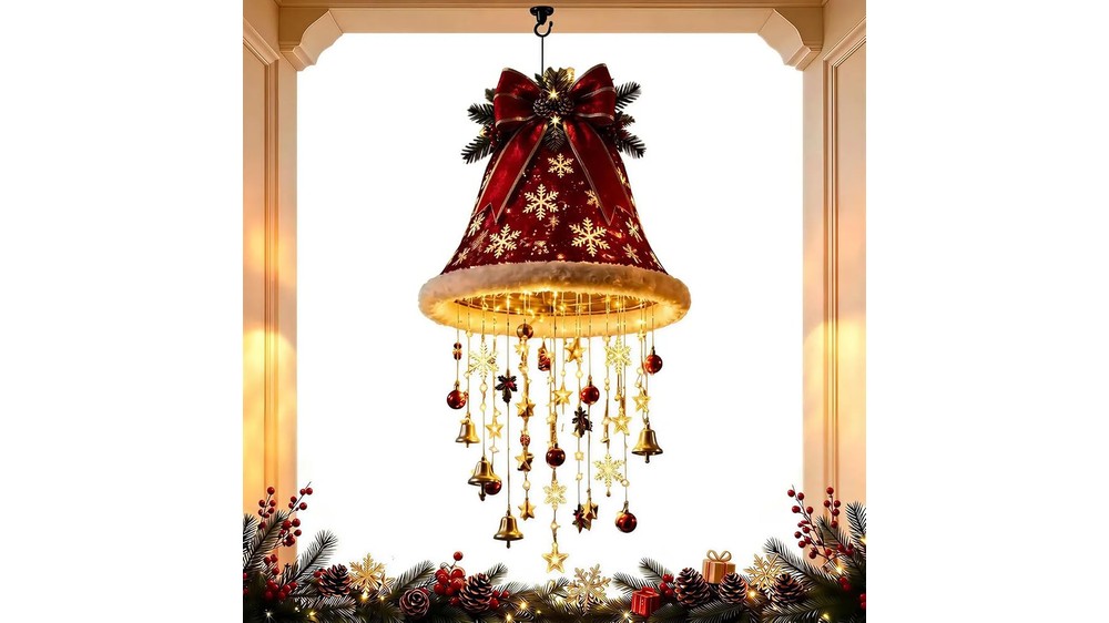 lighted Santa hat hanging chandelier with tassels