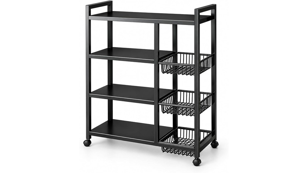 Mobile Kitchen Storage Cart With Shelves and Mesh Baskets