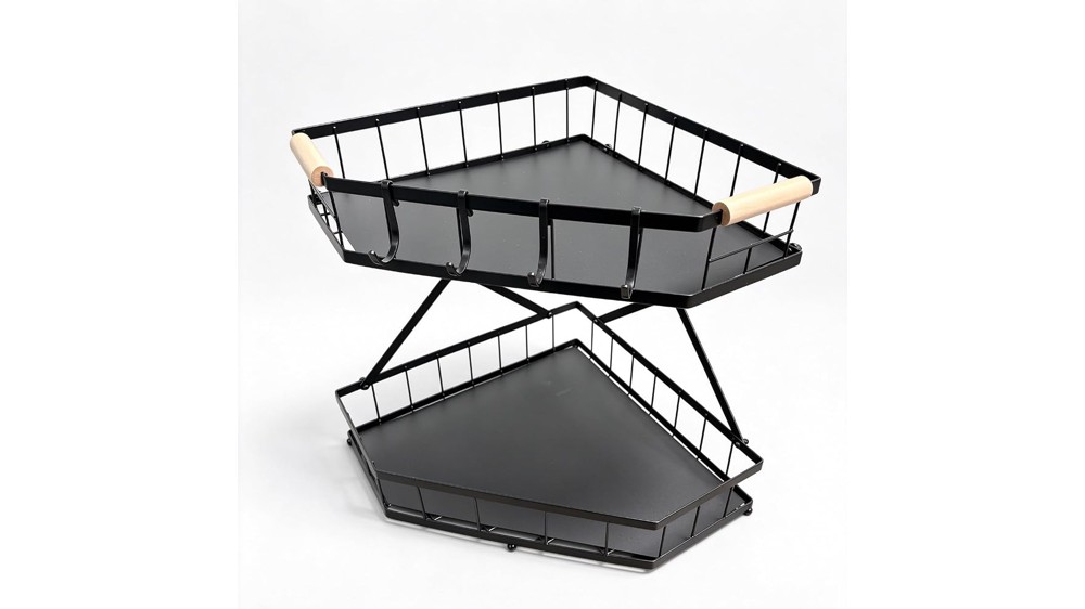 2 Tier Corner Spice Rack Organizer, Black Metal