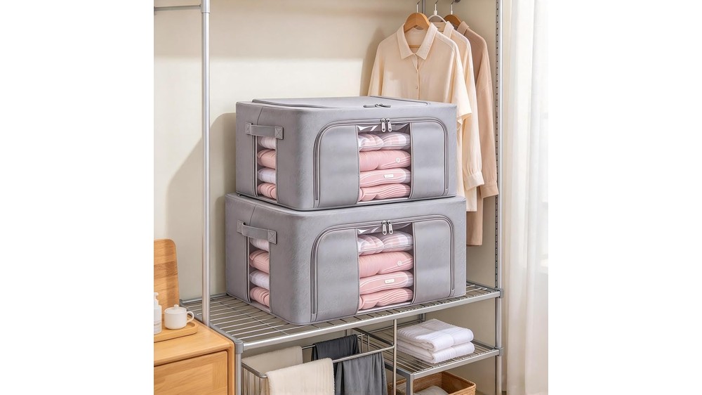 Upgraded Bold 24L Foldable Clothes Storage Bins, Steel Frame, 2 Pack