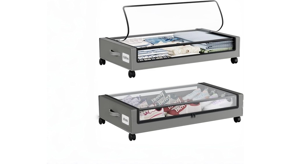 2 Pack Under Bed Storage with Wheels, Large Capacity Bins with Clear Lid