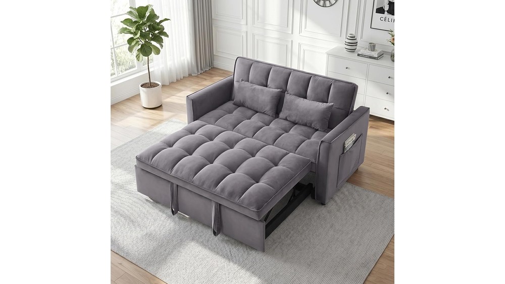 53 Inch Velvet Sofa Bed, 3 in 1 Pull Out Loveseat Sleeper
