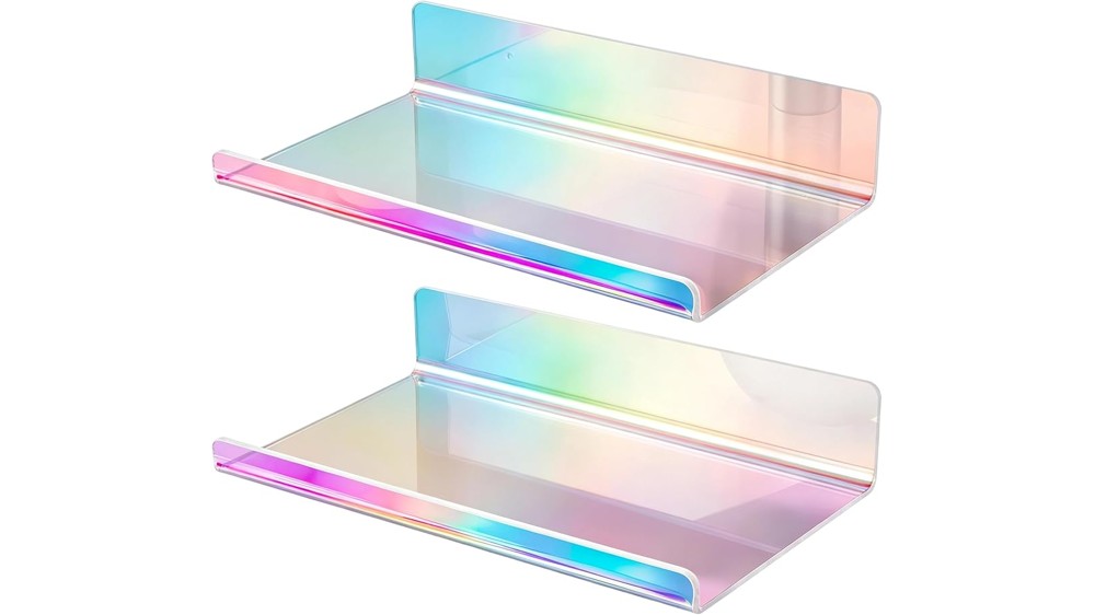 Iridescent Acrylic Floating Shelves, 2 Pack Adhesive