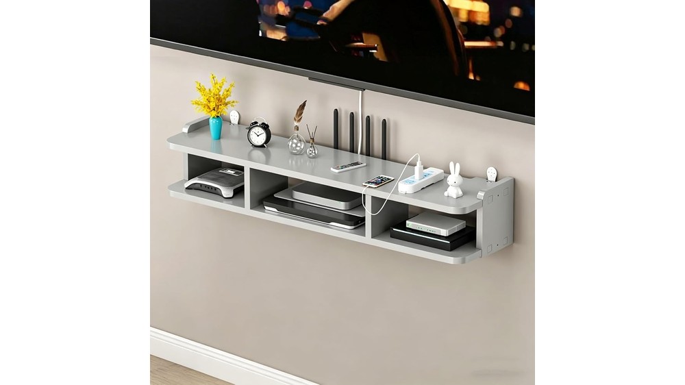 Wall Mounted WiFi Router Shelf, Floating Wooden Organizer