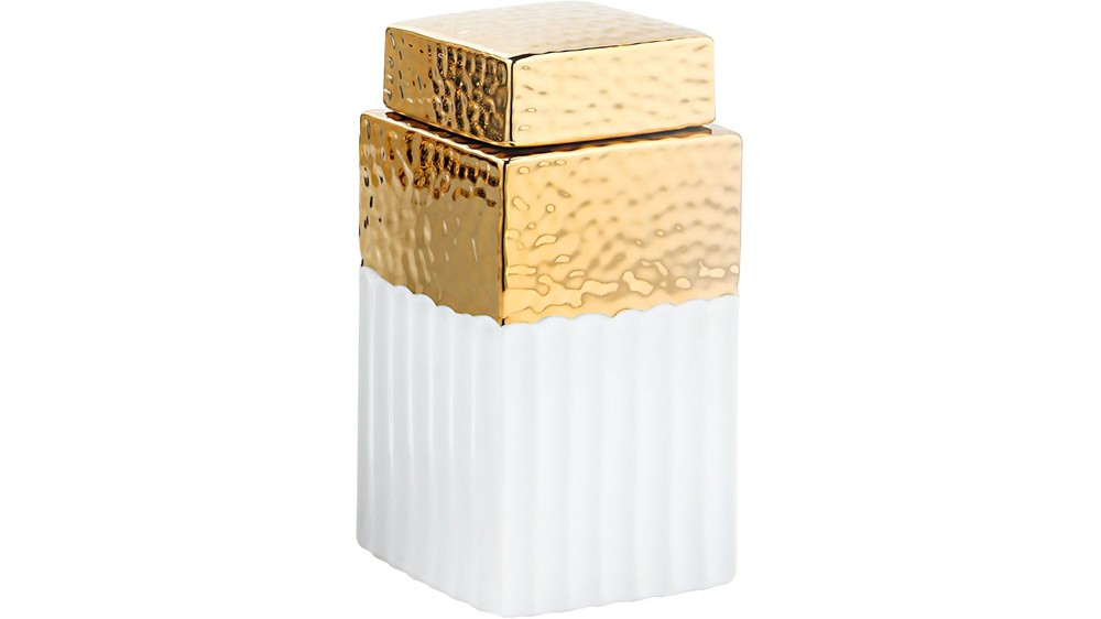 White and Gold Ceramic Ginger Jar with Lid