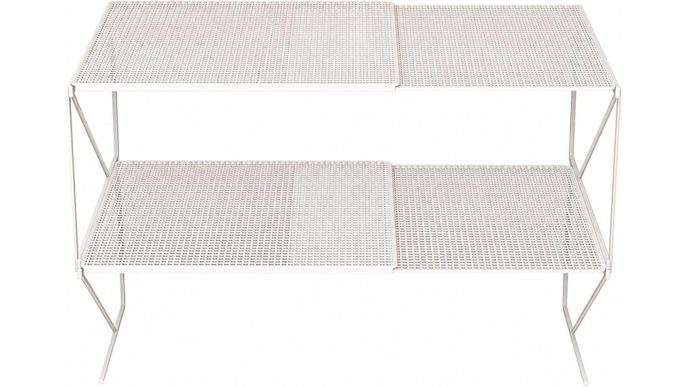 closet shelf divider perforated white shelf stacker cabinet space