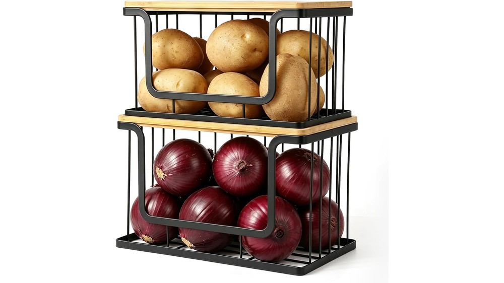 2 pack pantry organizers stackable onion potato bins