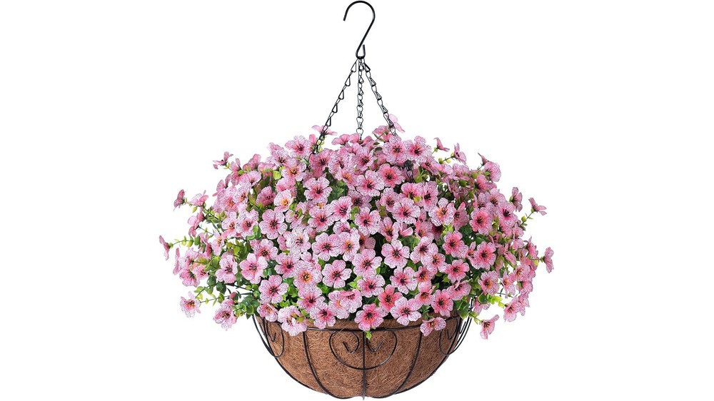 faux pink daisy hanging flower basket