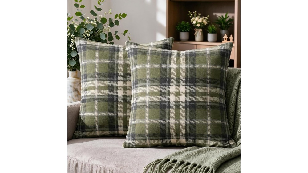 sage green spring plaid pillow covers 22x22 set of 2