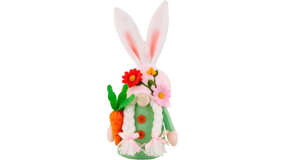 Easter bunny gnome with flower hat and carrot