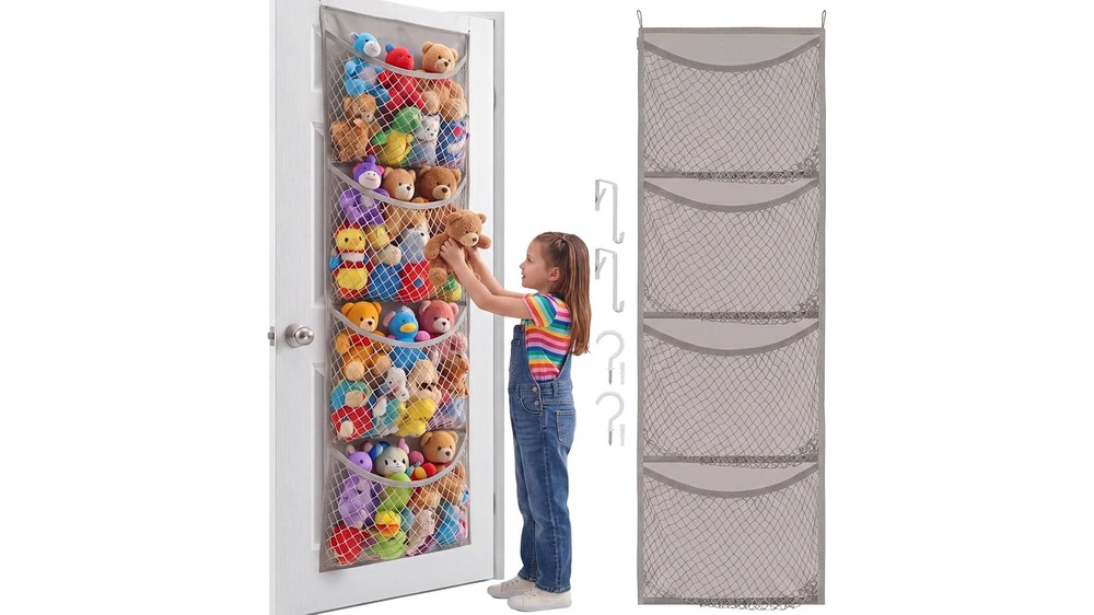 Over Door Stuffed Animal Storage Gray