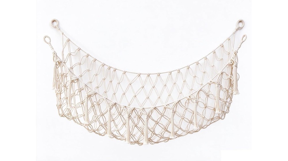 Macrame Stuffed Animal Storage Hammock with Tassels Large Hanging Net