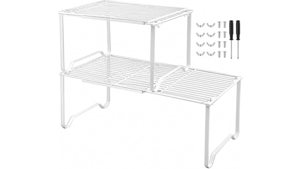 2 pack expandable cabinet shelf organizer adjustable 15 to 24.4 inch