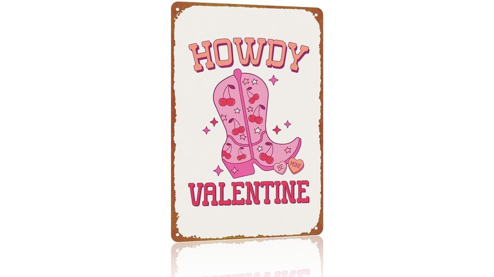 pink cowboy boot Valentine metal sign 8x12 inch