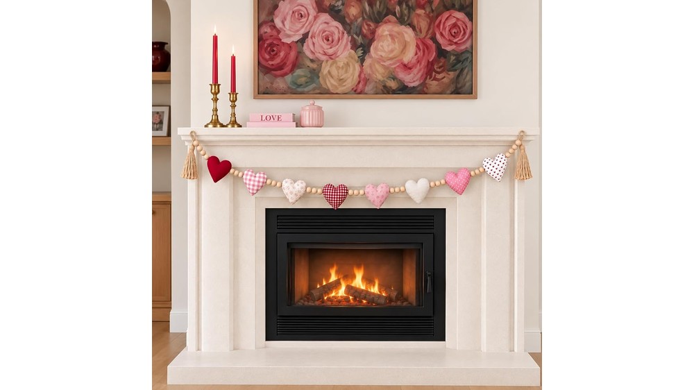 6.56ft Valentine Day banner with tassels, valentines mantel decor