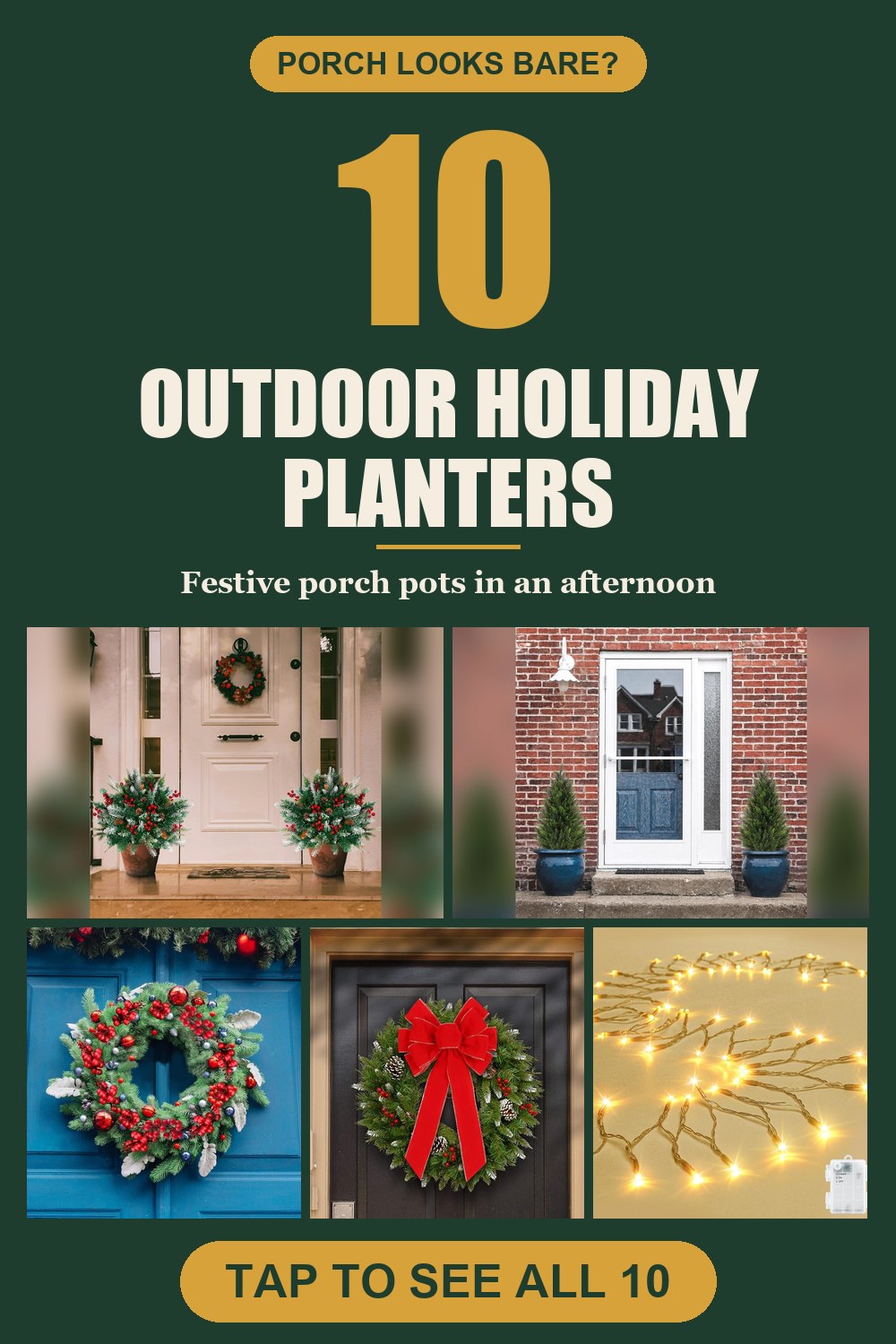 10 outdoor holiday planter ideas pin with 5 photos of products from the post