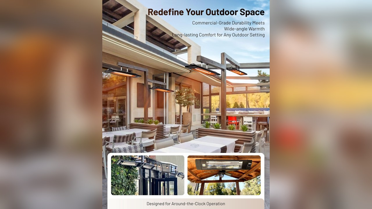Electric infrared heater mounted on a porch wall