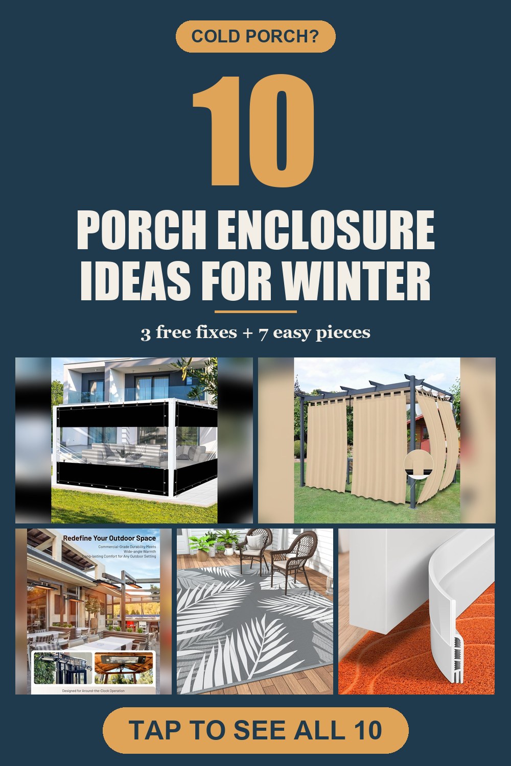 10 porch enclosure ideas for winter pin with clear vinyl curtains, outdoor curtains, heater and rug