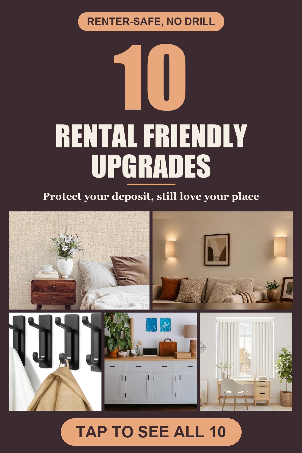 10 rental friendly upgrades pin with 5 photos of products from the post